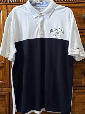 Tommy Hilfiger White and Black Two-Tone Chest Logo Polo